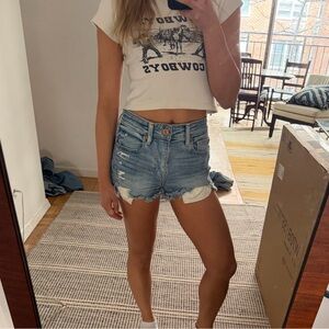 American Eagle Outfitters Light Blue Ripped Denim Cutoff Shorts